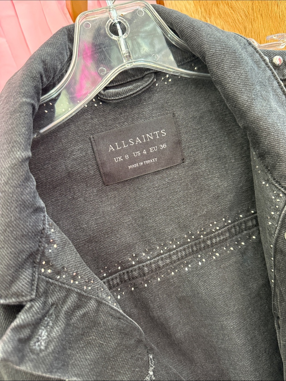 AllSaints Bella Studded Denim Jacket Black - Picture 3 of 4